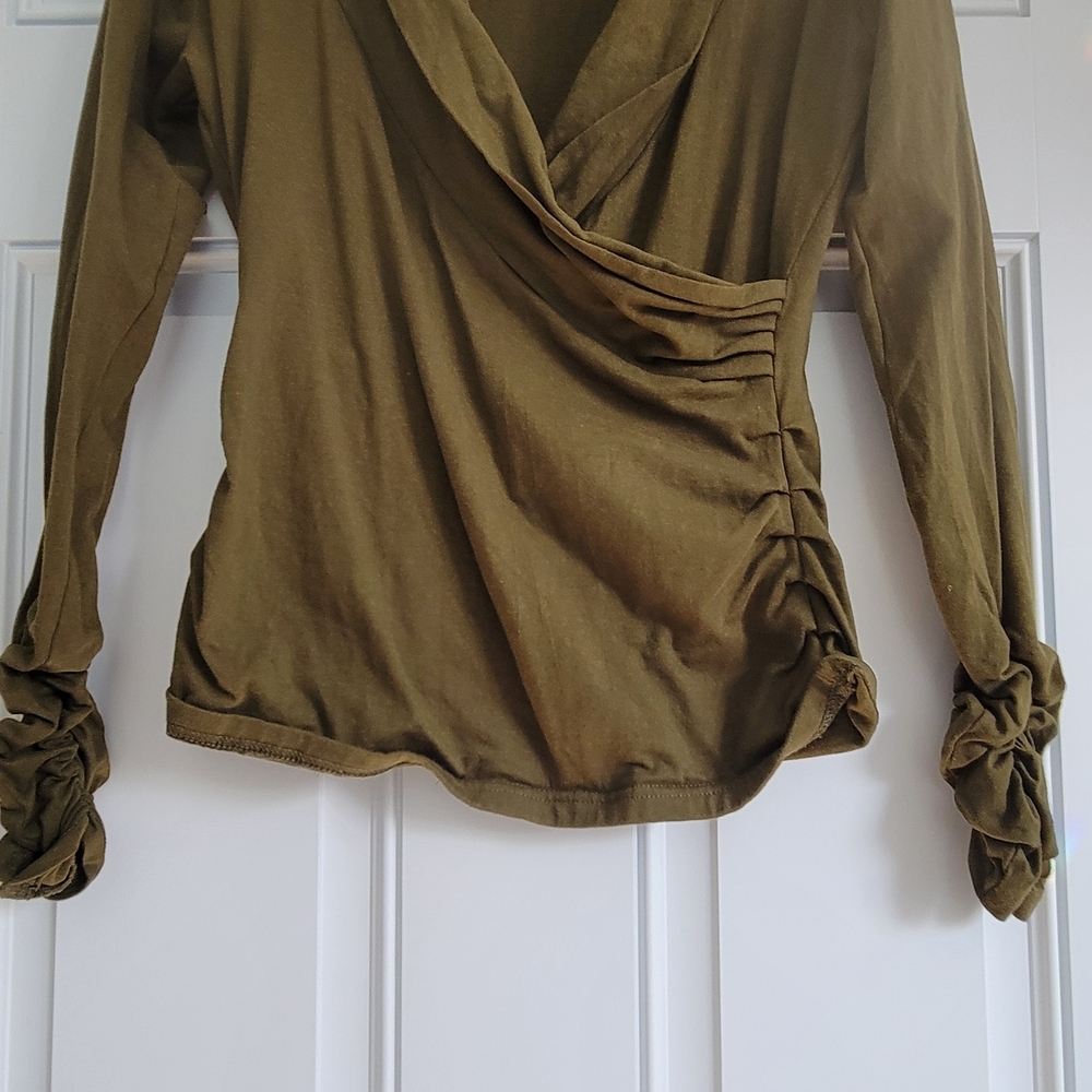 Women's Olive Wrap-Front Long Sleeve Tee